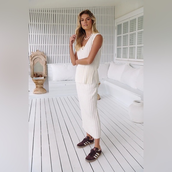 62. Free People Veda Sweater Set Ivory Ribbed Maxi Pencil Skirt 2 In 1 Size S - Picture 4 of 17